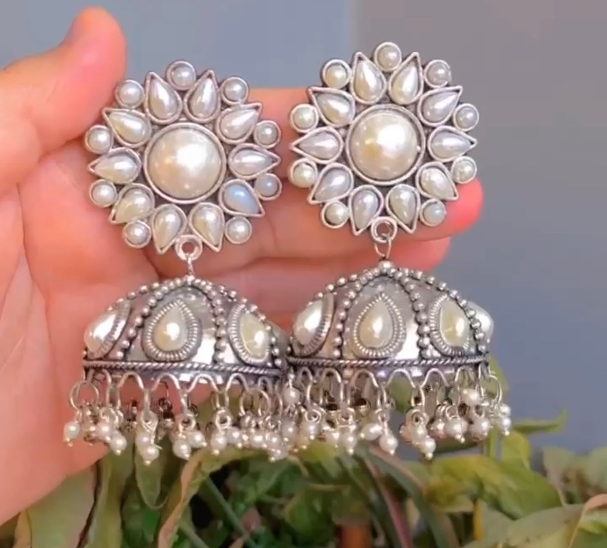 Silver Pearl Jhumka
