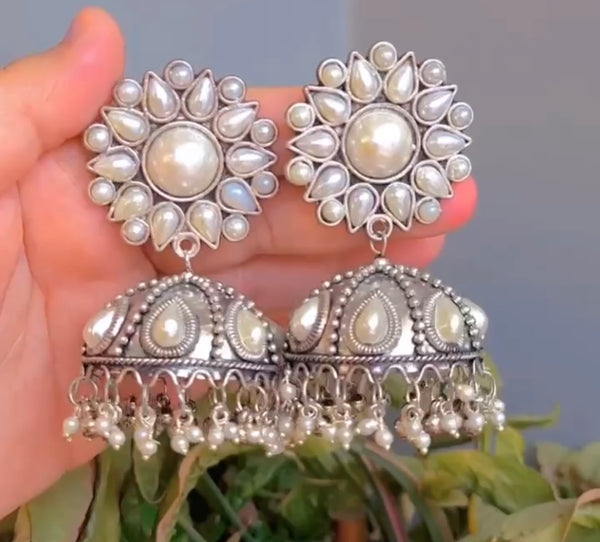 Silver Pearl Jhumka