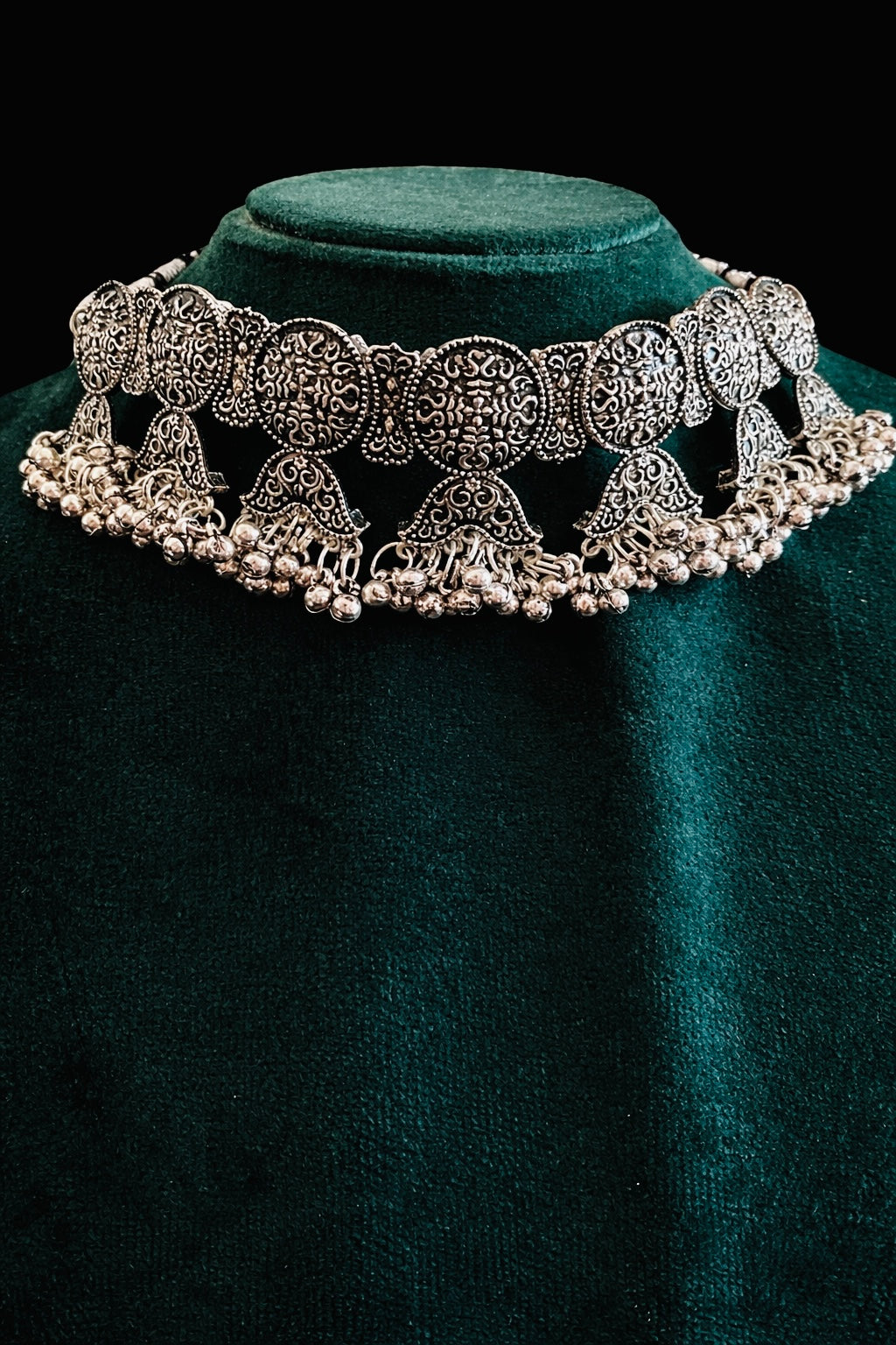 German Oxidized Choker Necklace Set with Ghungroo Earrings