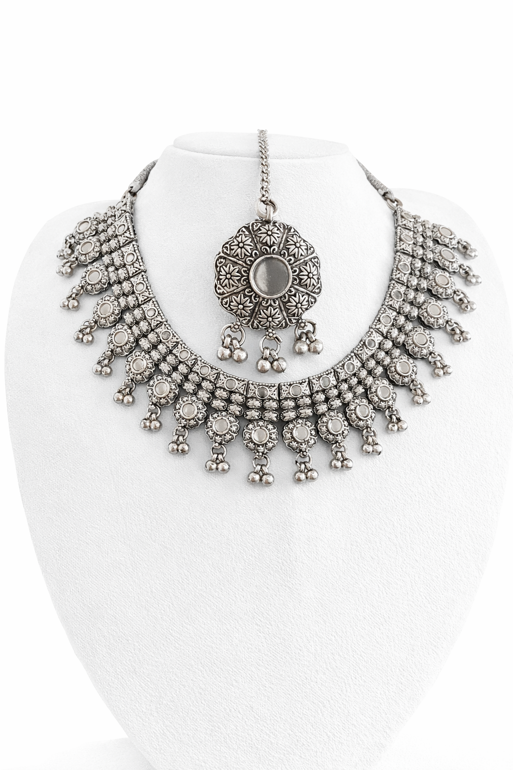 Rajwada Oxidized Silver Statement Necklace Set