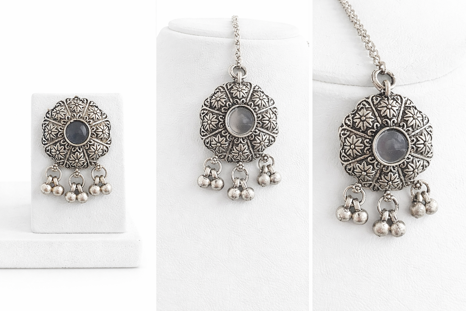 Rajwada Oxidized Silver Statement Necklace Set
