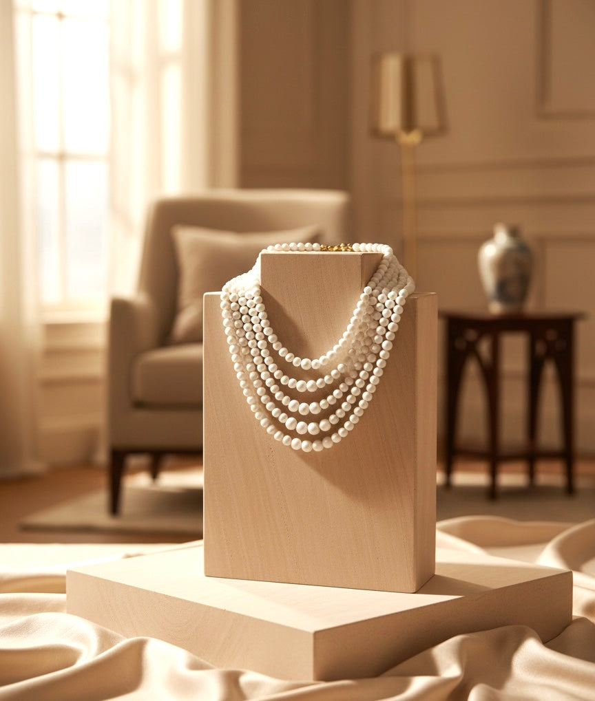 Timeless Multi-Strand White Beads  Symphony Necklace