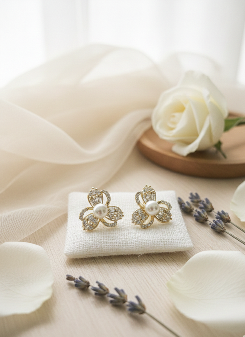 Golden Petal Pearl Studs