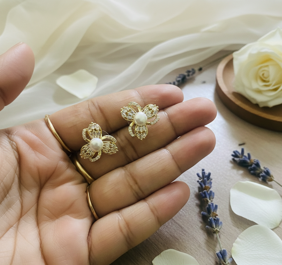 Golden Petal Pearl Studs