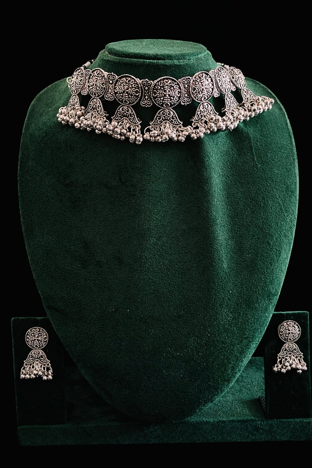 German Oxidized Choker Necklace Set with Ghungroo Earrings