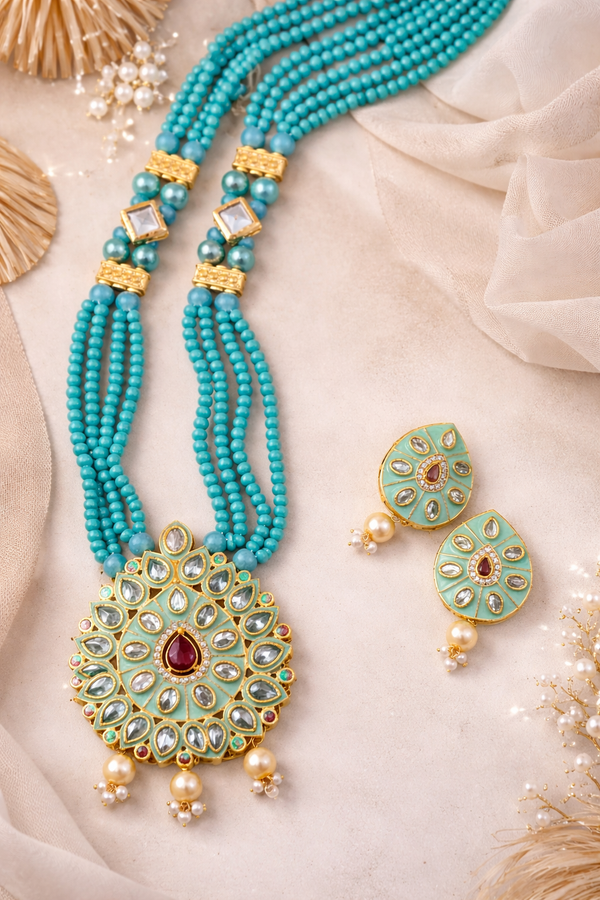 Aarohi Mint Kundan Necklace Set