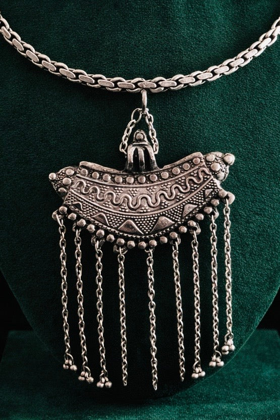 Tribal Oxidized Silver Pendant Necklace for Women | Ethnic Statement Jewelry
