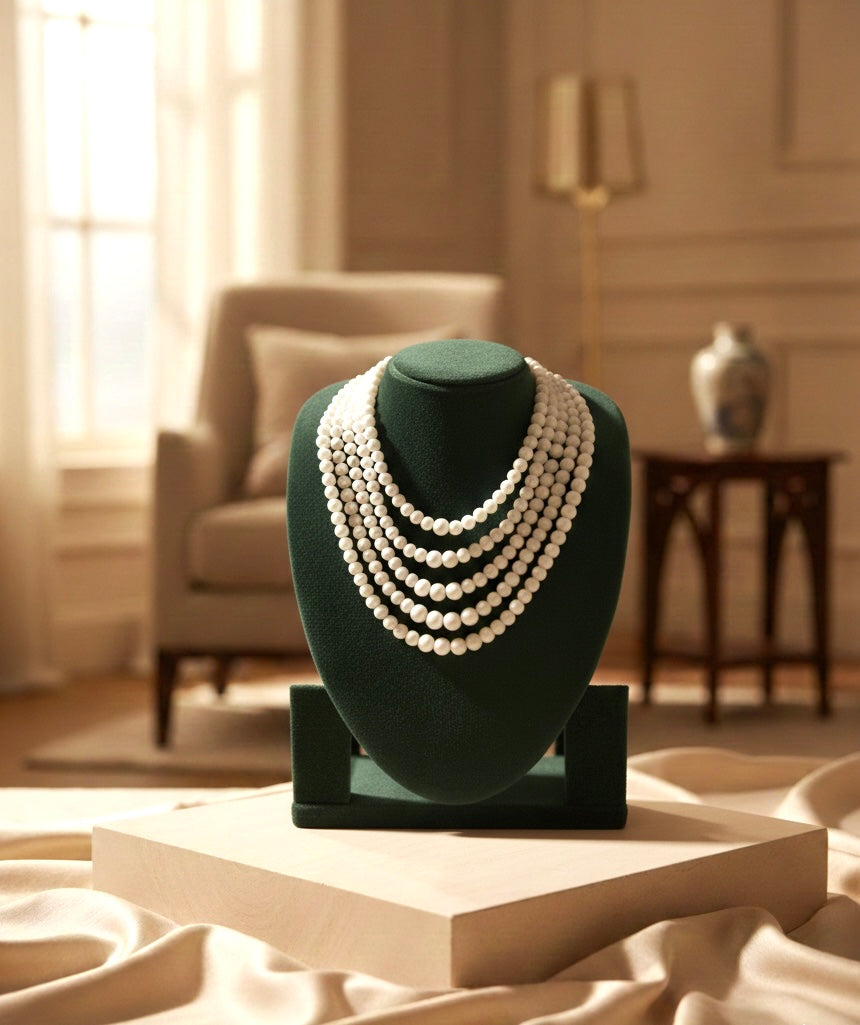 Timeless Multi-Strand White Beads  Symphony Necklace