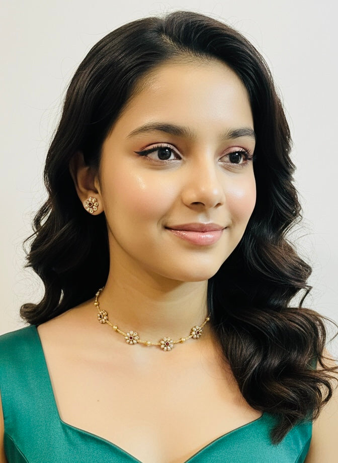 Floral Pearl & Ruby-Red Jewelry Set