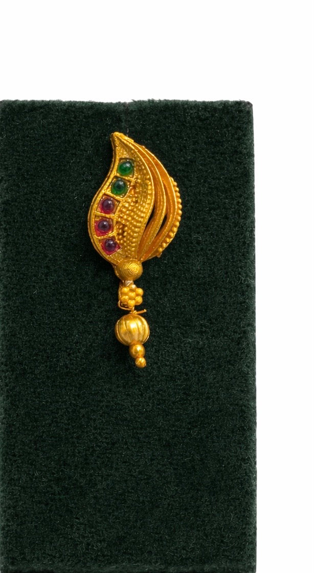 Traditional Gold Leaf Necklace with Red & Green Stone Detailing