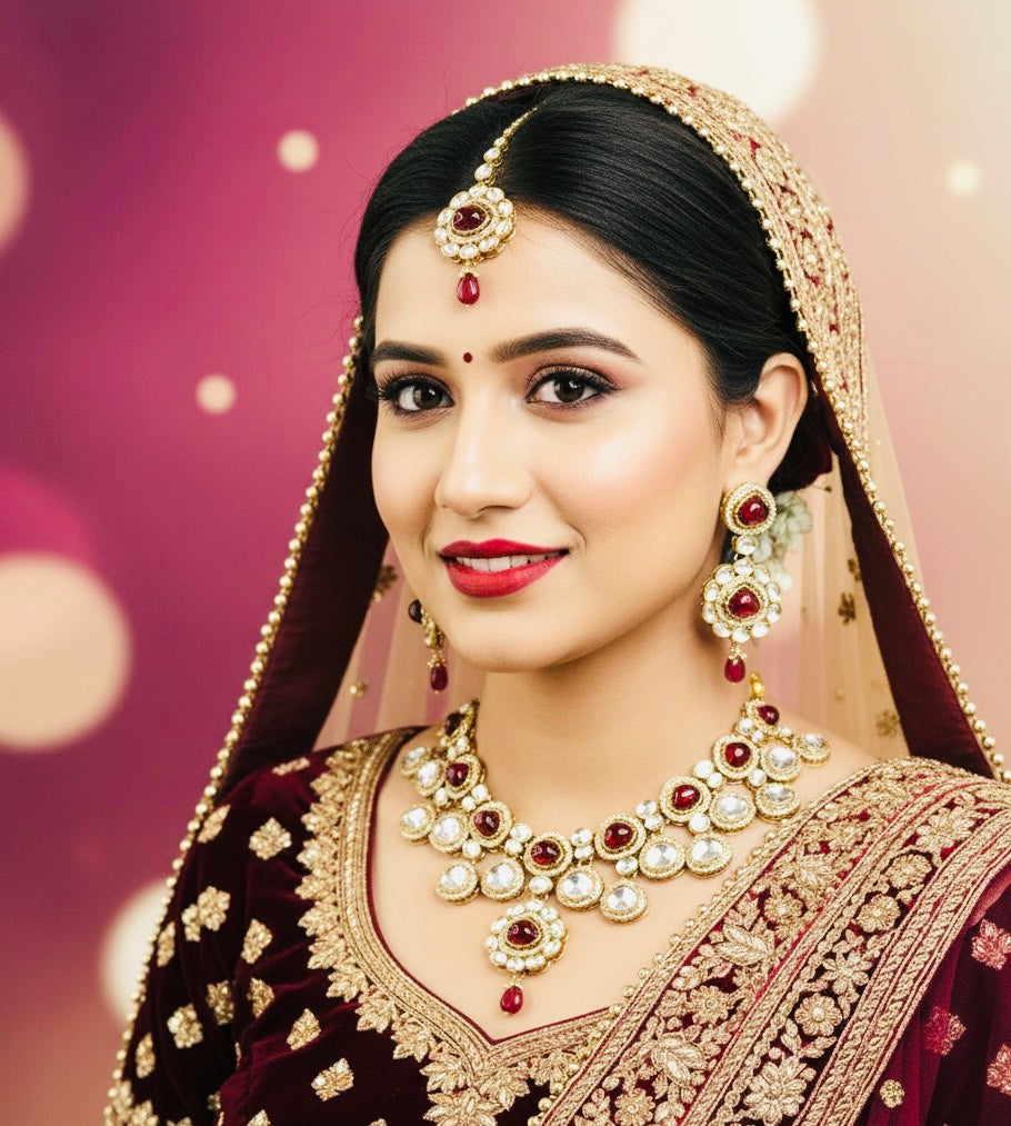 Maharani Ruby Kundan Set with Maang Tikka