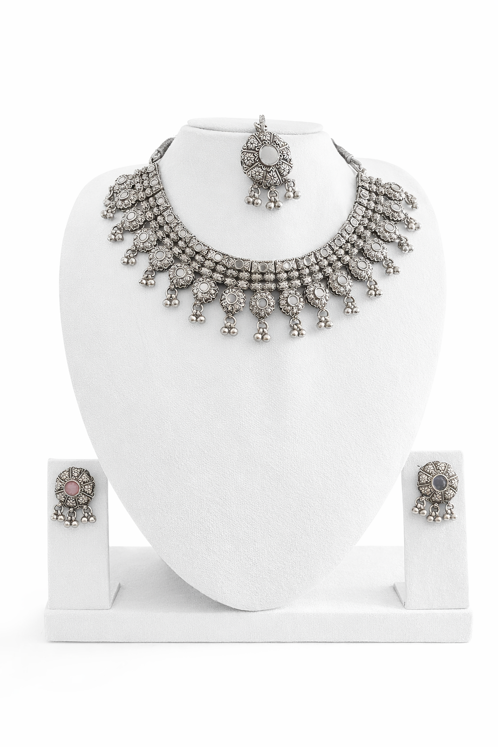 Rajwada Oxidized Silver Statement Necklace Set