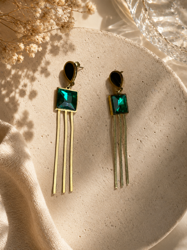 Emerald Cascade Tassel Earrings