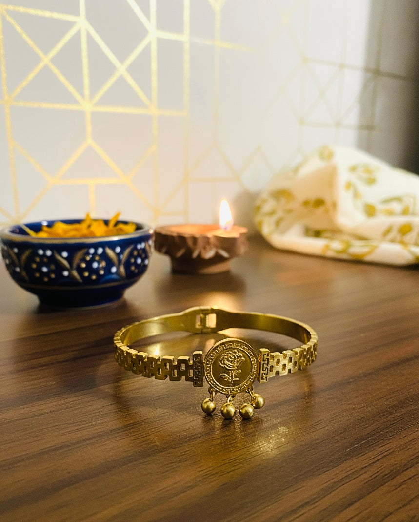 Rose Medallion Link Bangle with Ghungroo Drops