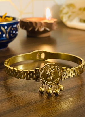 Rose Medallion Link Bangle with Ghungroo Drops