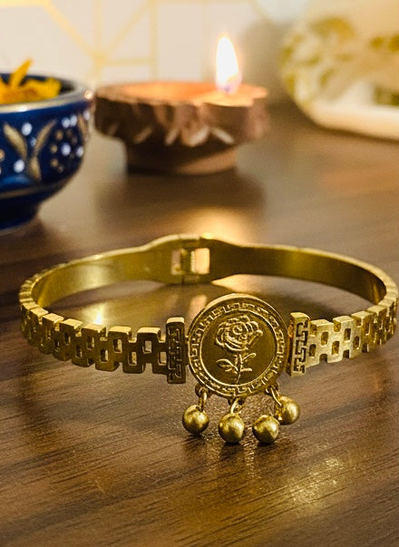 Rose Medallion Link Bangle with Ghungroo Drops