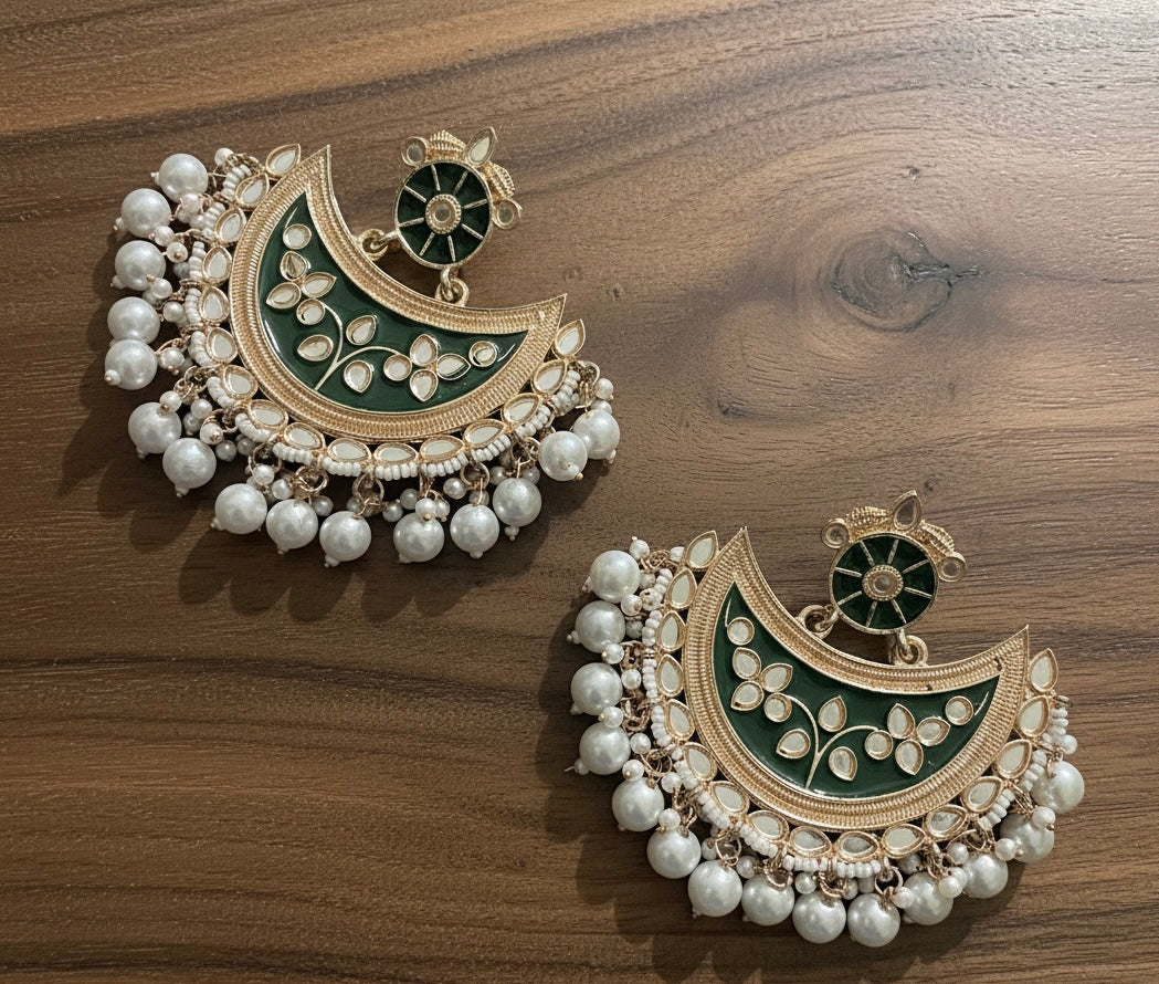 Handcrafted Meenakari Kundan Chandbali Earrings