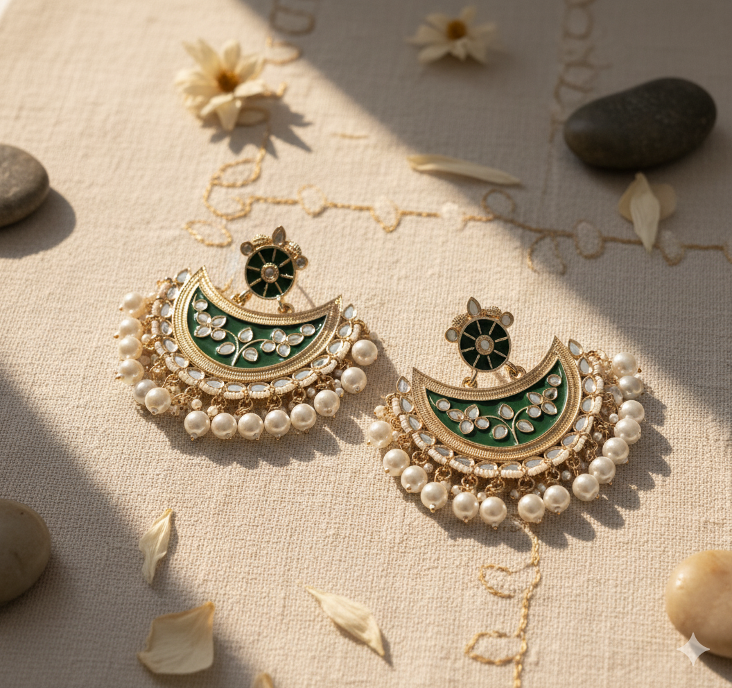 Handcrafted Meenakari Kundan Chandbali Earrings