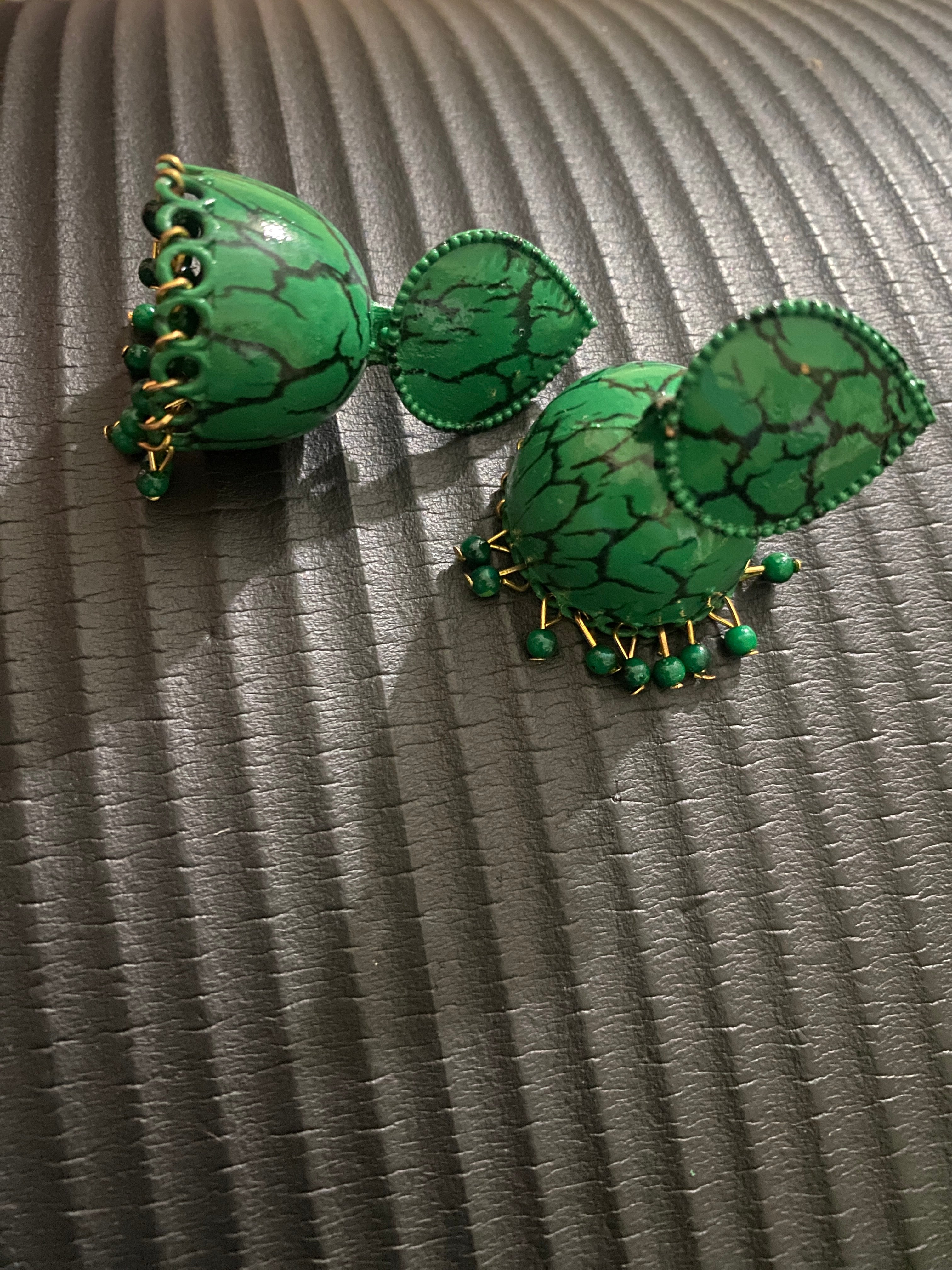 Emerald Crackle Leaf Jhumkas