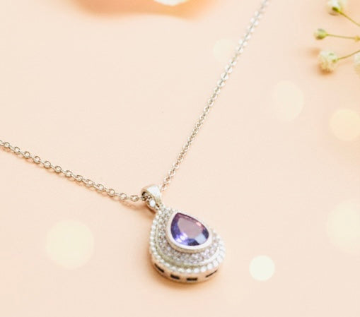 Tanzanite-Tone Tear Drop Silver-Coated Necklace