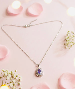 Tanzanite-Tone Tear Drop Silver-Coated Necklace