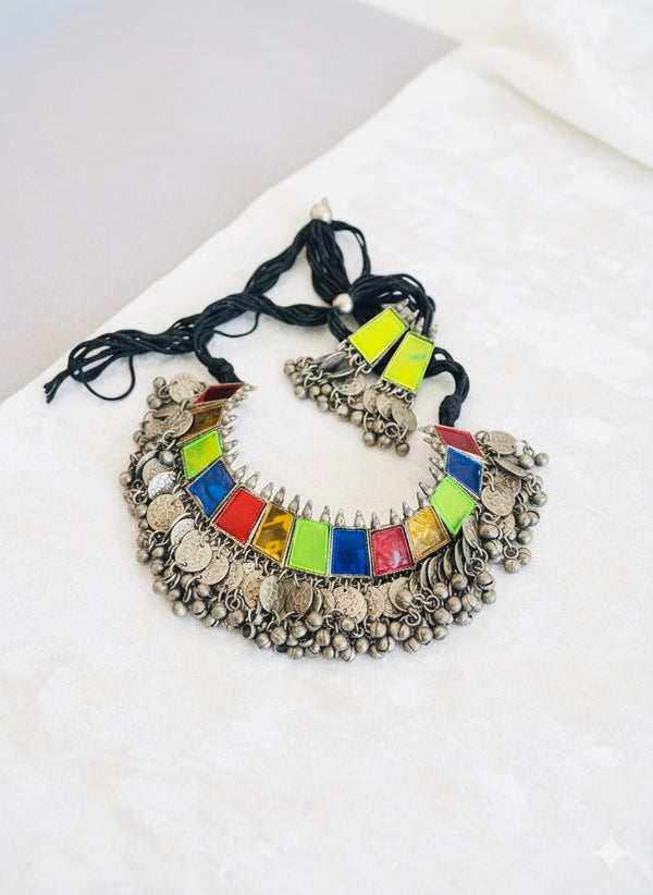 Rainbow Mirror Work Necklace