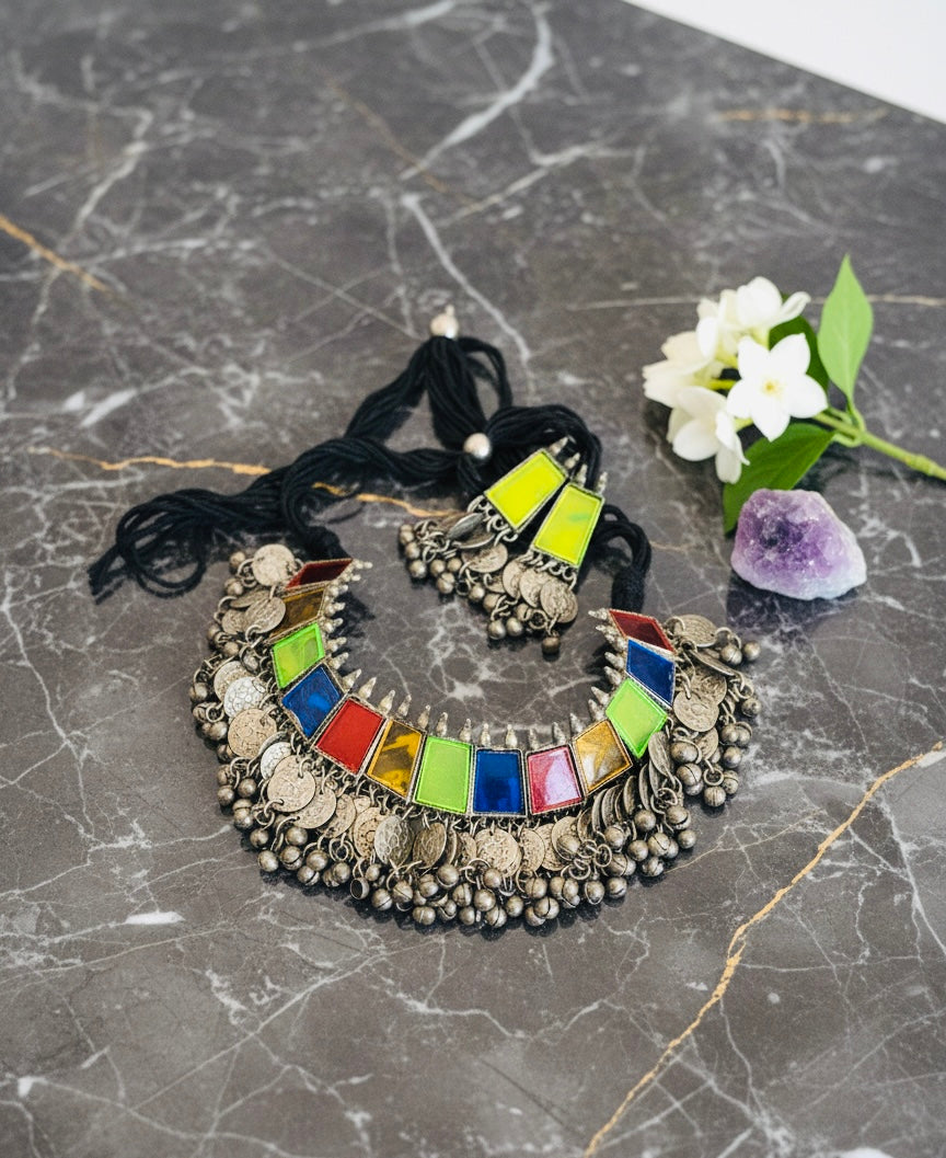 Rainbow Mirror Work Necklace