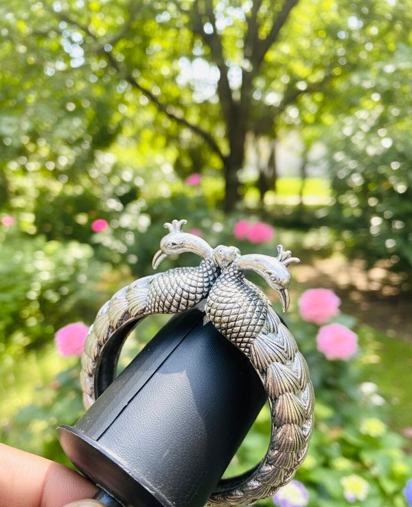 Oxidized Silver Twin Peacock Bangle
