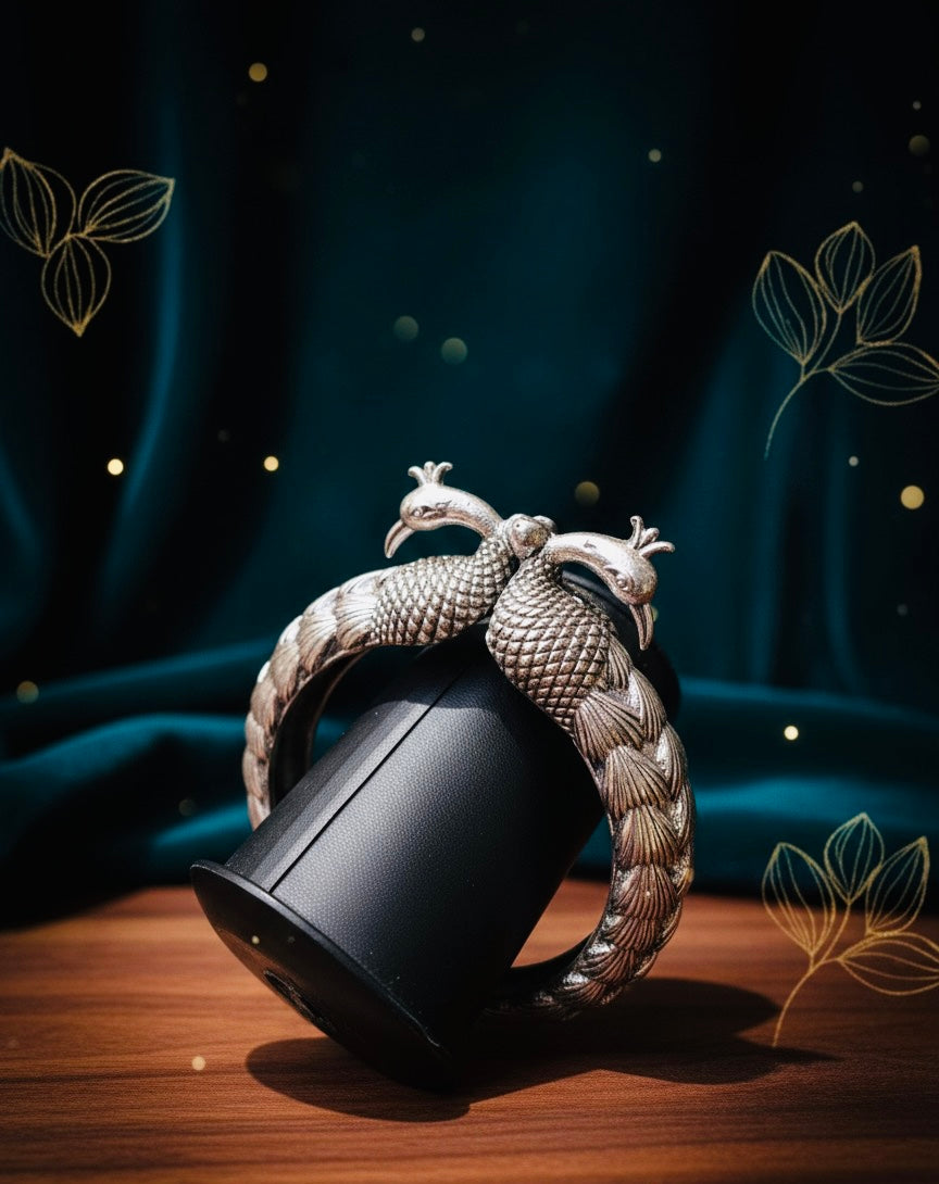Oxidized Silver Twin Peacock Bangle