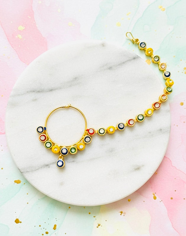 The 'Rangoli' Meenakari Festive Nath with Chain