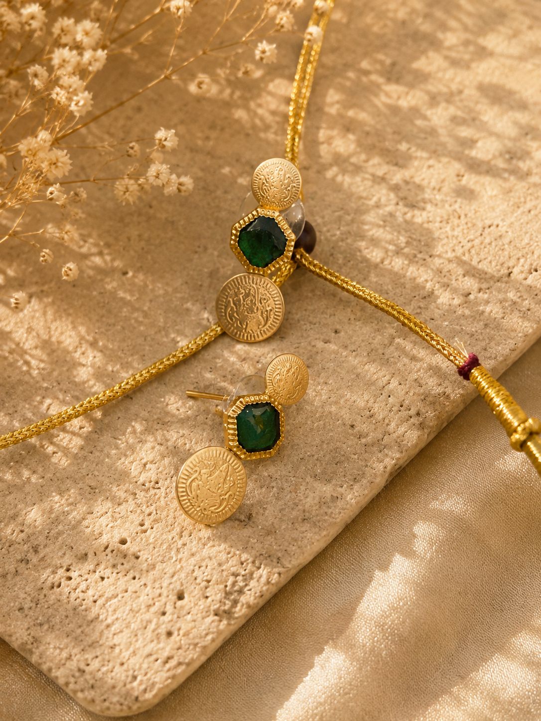 Emerald Coin Necklace Set