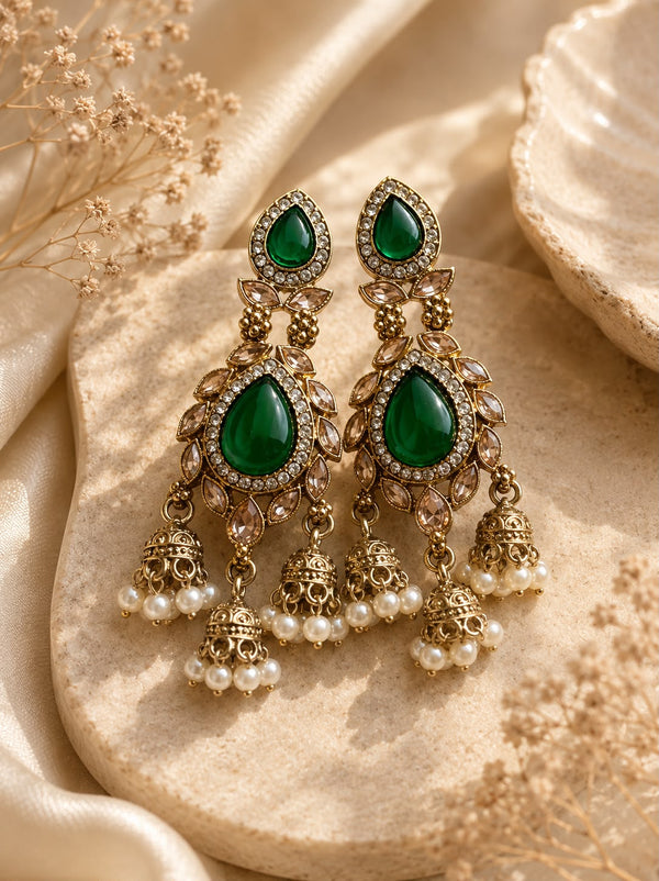 Emerald green kundan Jhumka  earrings