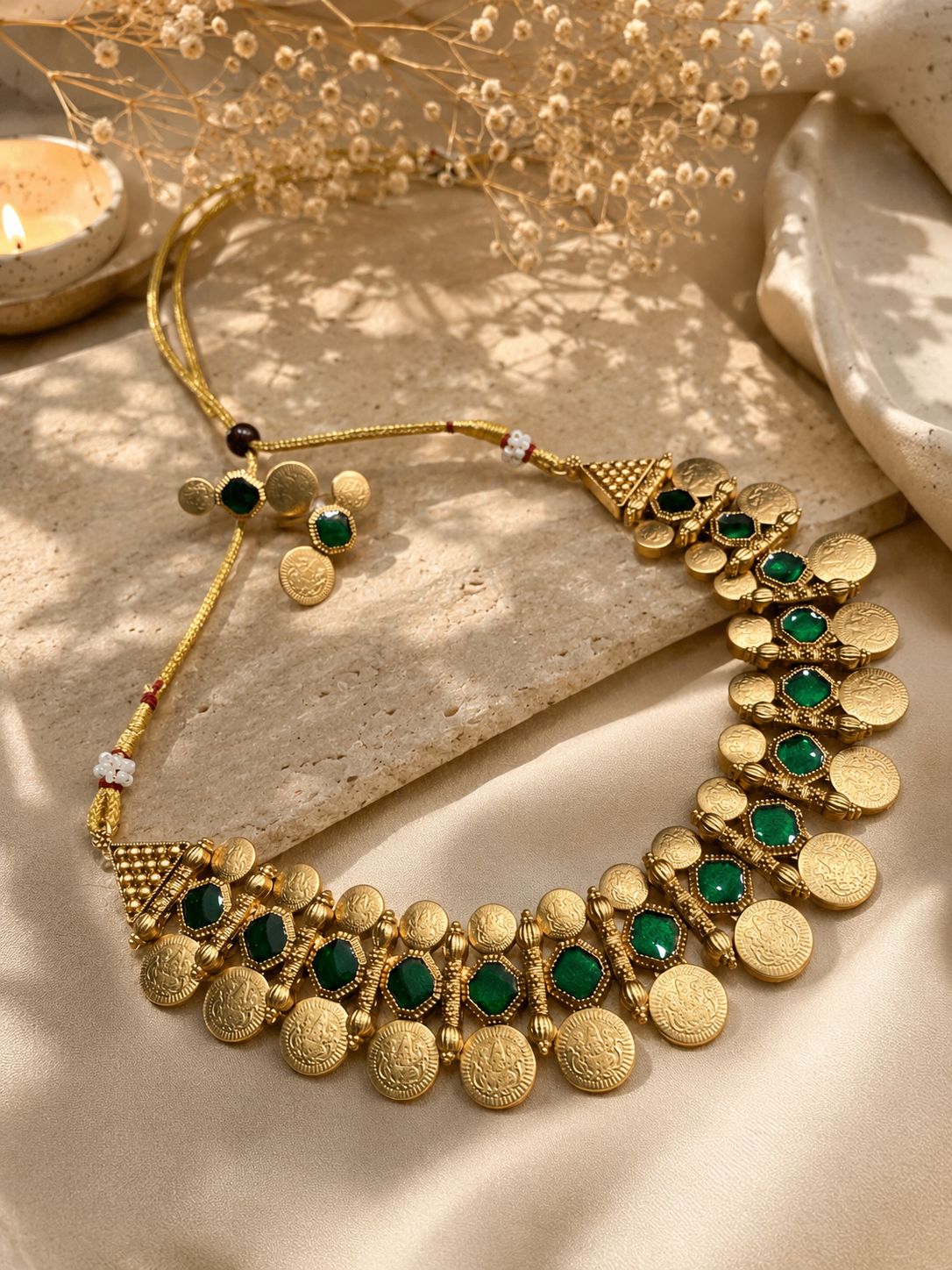Emerald Coin Necklace Set