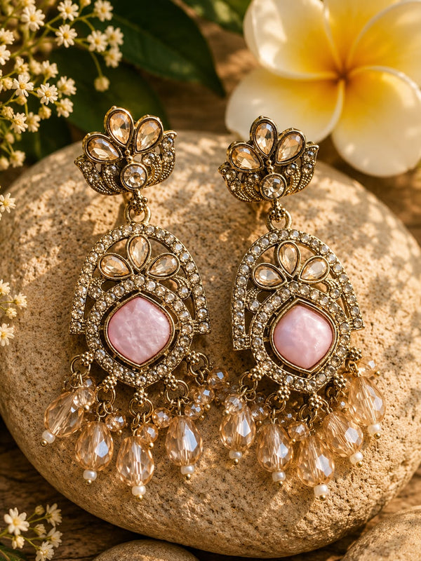 Pink stone antique chandbail earrings