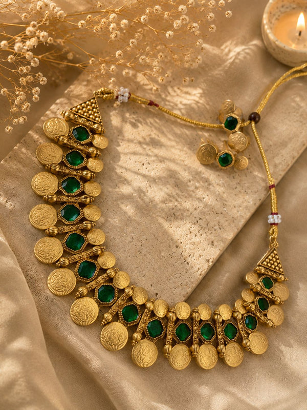 Emerald Coin Necklace Set