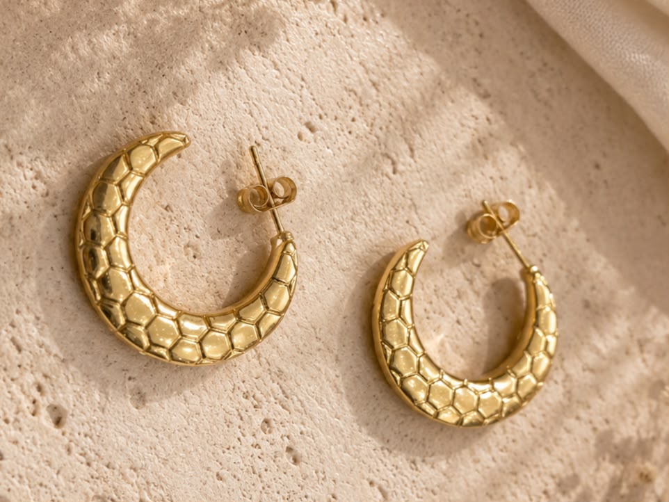 Serpentina textured hoop earrings - 18k gold plated Anti- tarnish