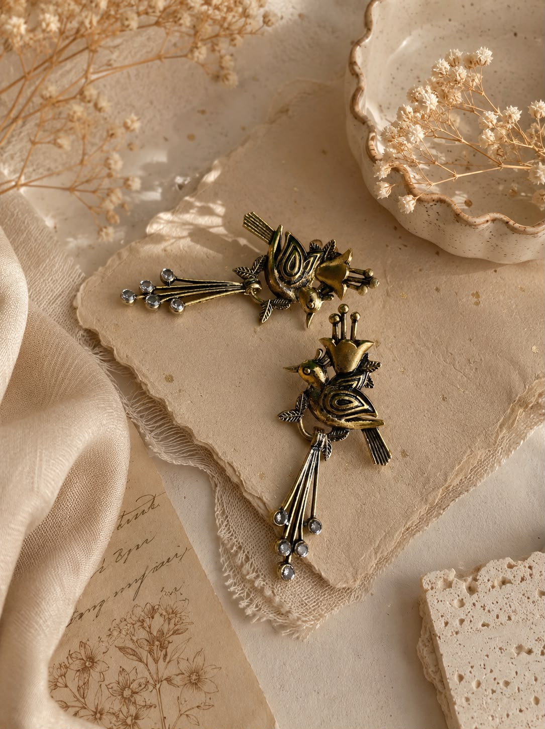 Vintage bird motif statement earrings