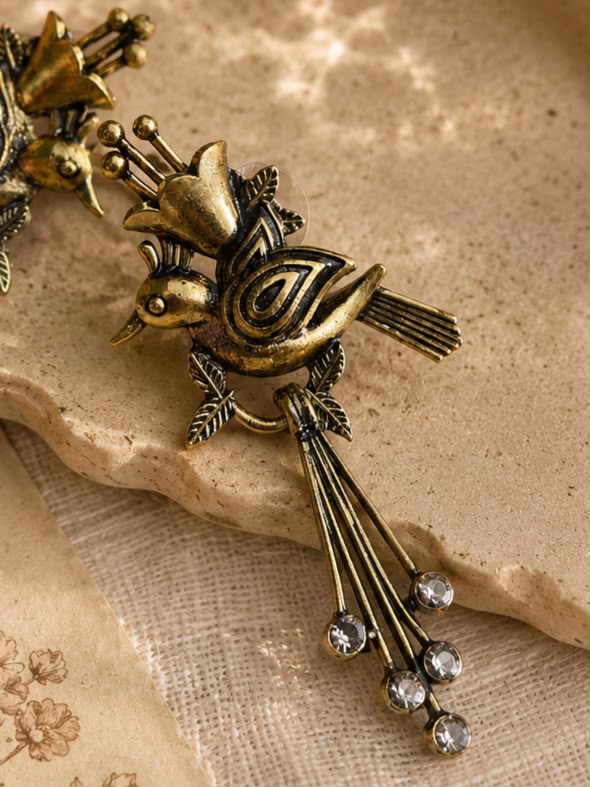 Vintage bird motif statement earrings