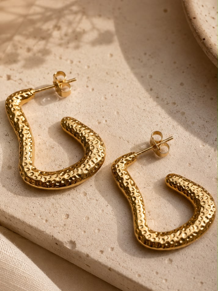Aurora hammered gold anti-tarnish hoop earrings